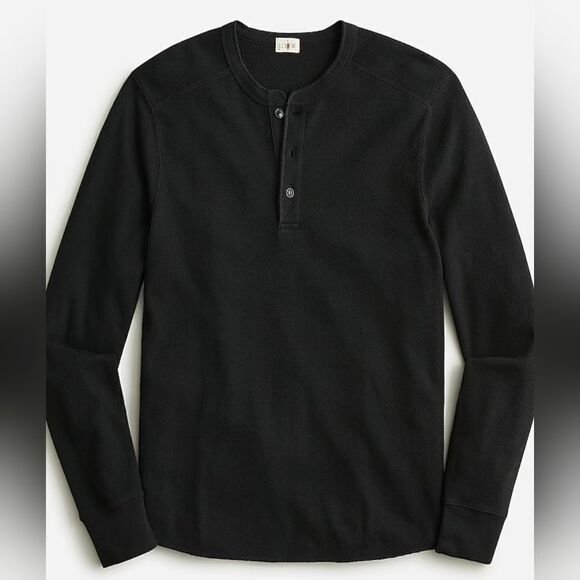 J.Crew Men's Black Long Sleeve Crewneck Waffle-knit Henley Shirt - Picture 1 of 11